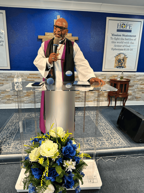 Bishop Angelo Feliciano speaking at a service
